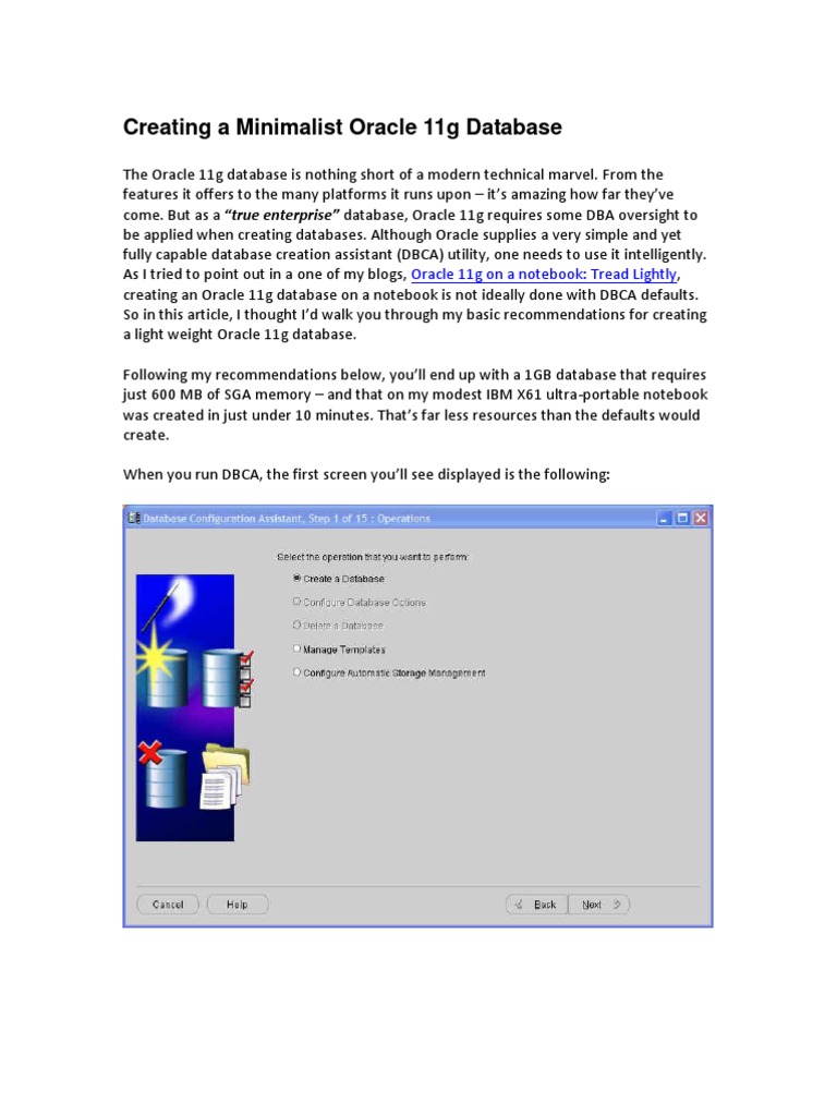 Creating A Minimalist Oracle 11g Database | PDF | Business | Computers