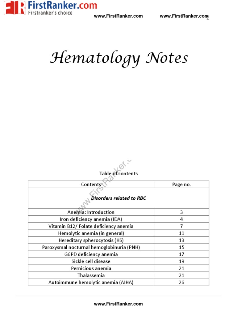 Comprehensive Hematology Notes Guide | PDF | Anemia | Blood