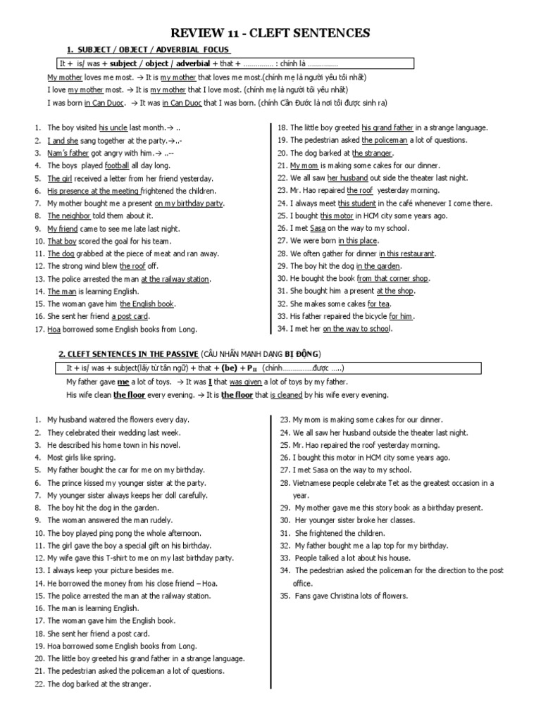 Cleft Sentences: Structure & Examples | PDF
