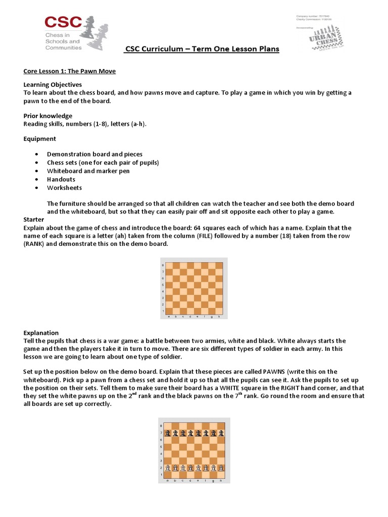 CSC Chess Curriculum: Term One Plans | PDF | Chess | Game Theory