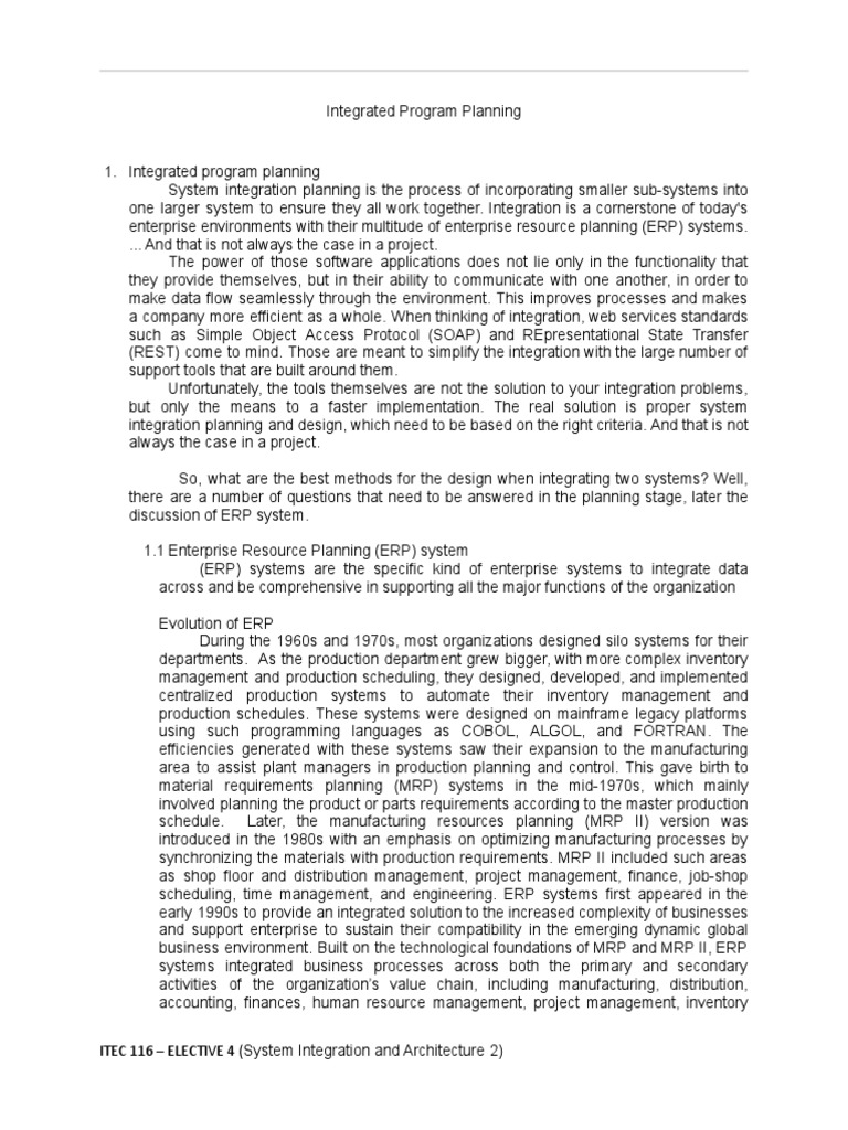 LECTURE 1 Process Integration | PDF | Enterprise Resource Planning ...
