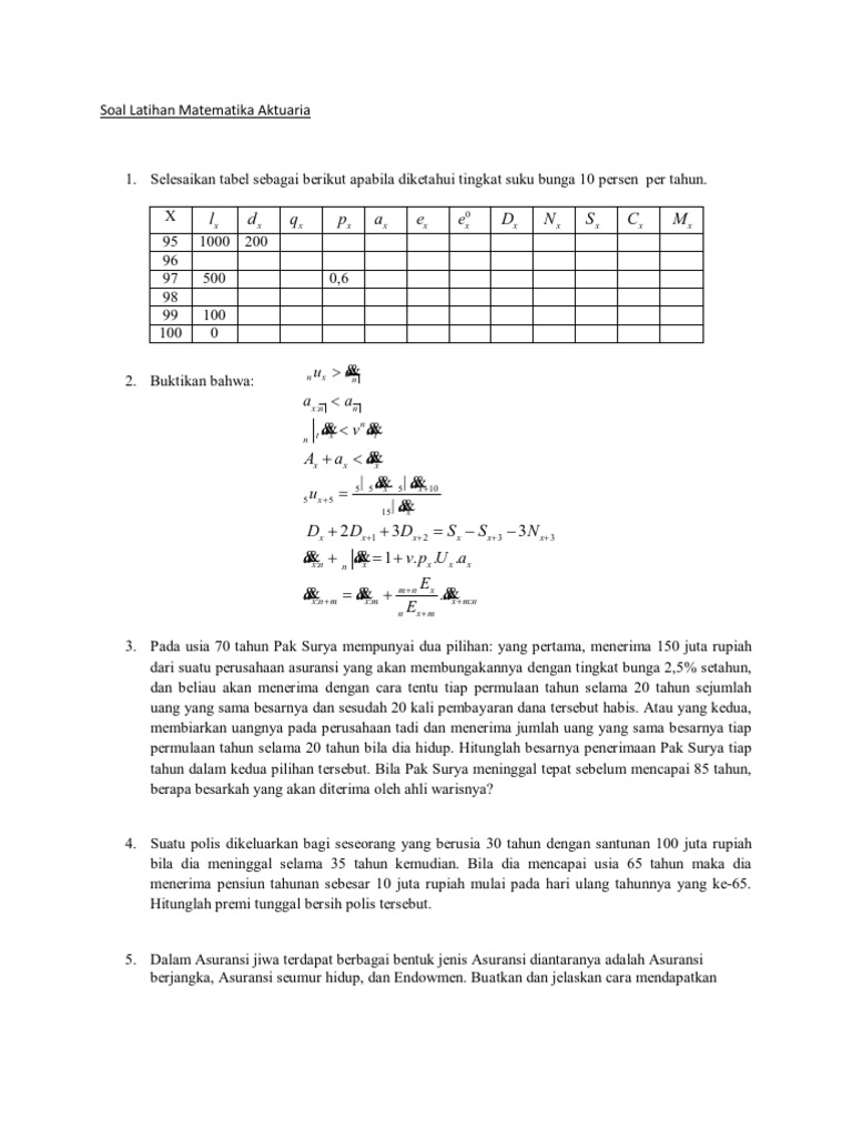 Soal Latihan Matematika Aktuaria