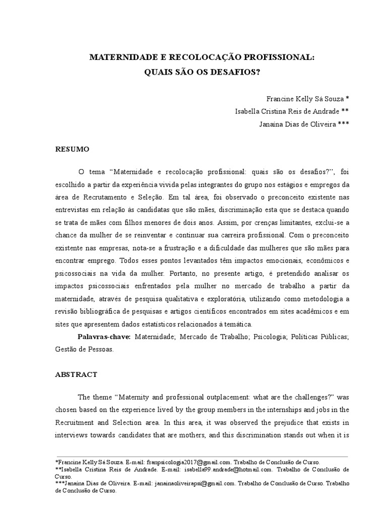 Penalidade pela Maternidade no Trabalho | PDF | Gestão de recursos ...