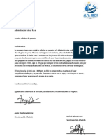 Carta para Administración Bolívar Rave