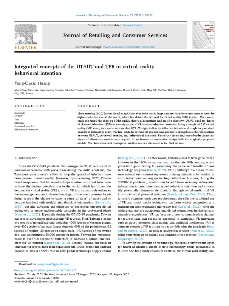 Integrated Concepts of The UTAUT and TPB in Virtual Reality Behavioral ...