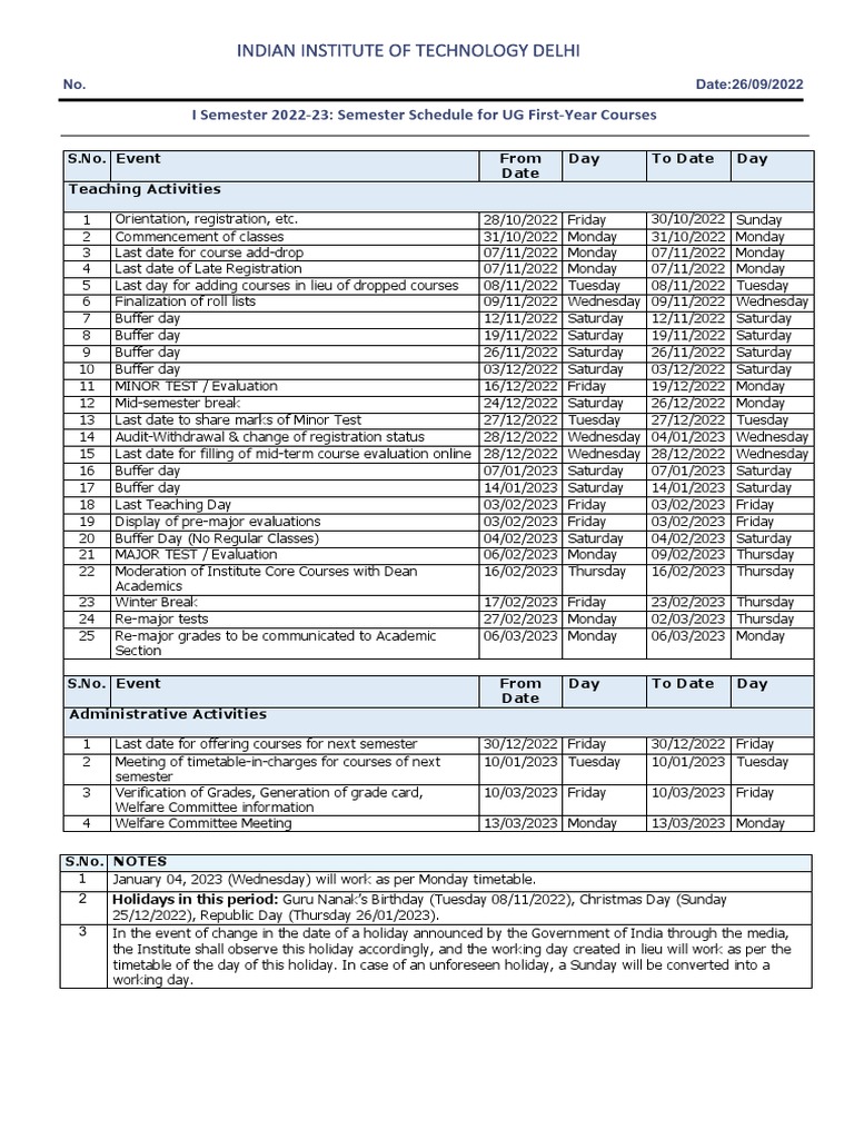 Acedemic Calendar UG FY I Sem 2223 1664178137 PDF