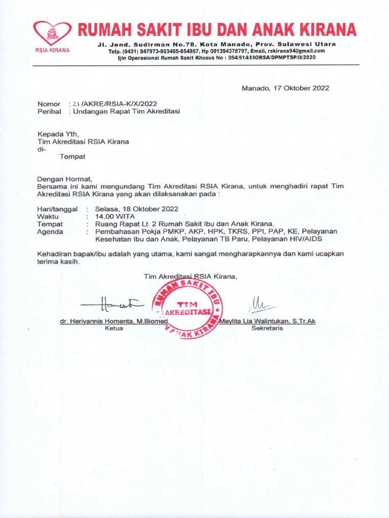 Undangan Rapat Tim Akreditasi 18 Oktober 2022 | PDF