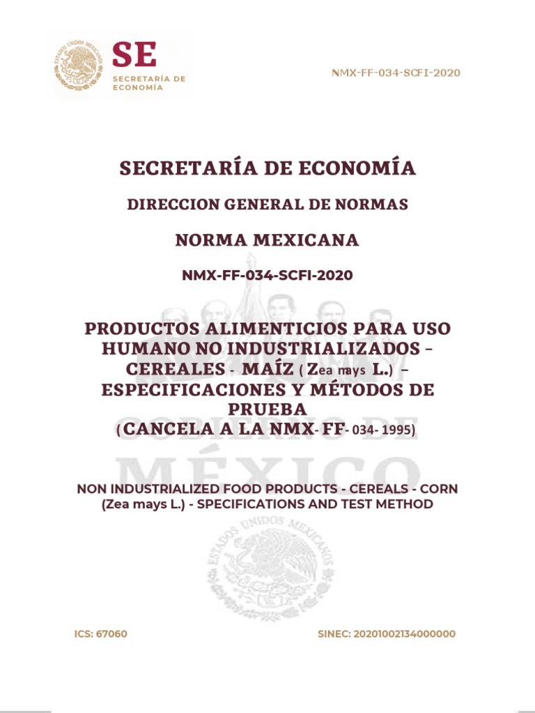 NMX - FF-034 - Scfi - 2020 DGN - Dec Vig Dof 20210616 | PDF | Maíz ...