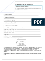 Adição e Subtração de Monômios Atividades