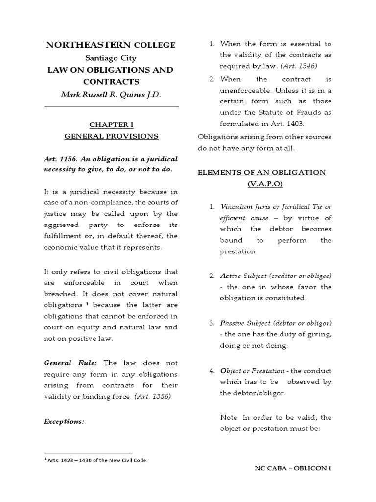 Overview of Obligations and Contracts | PDF | Law Of Obligations ...