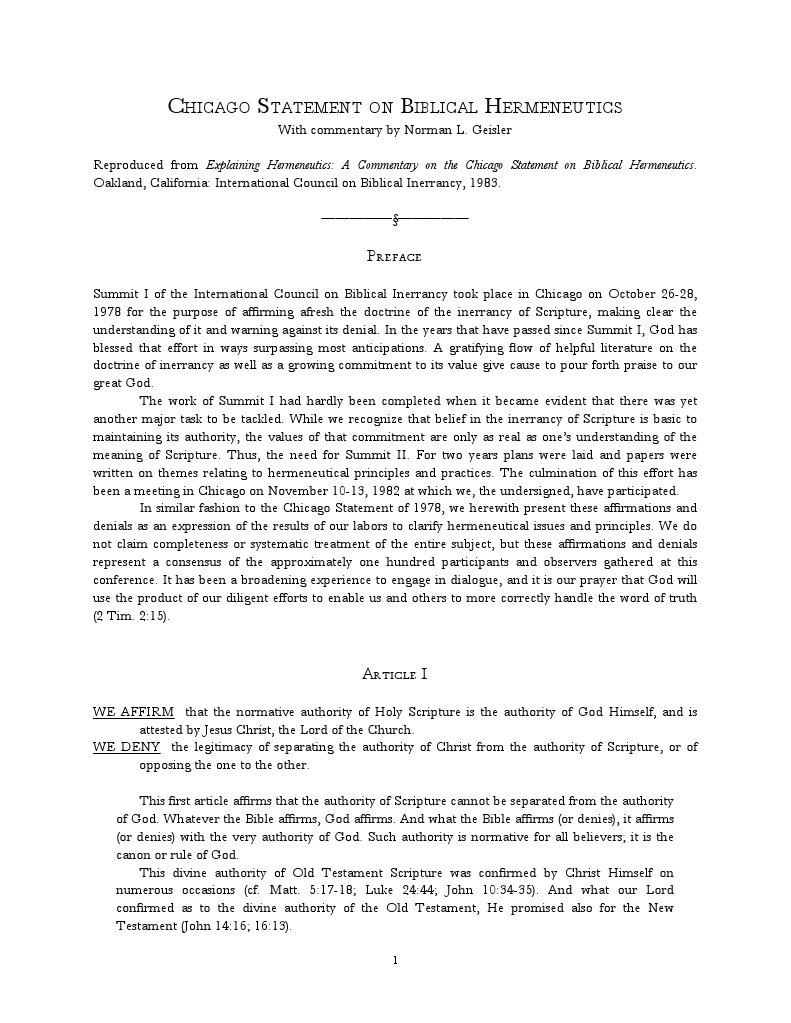 Chicago Statement on Biblical Hermeneutics | PDF | Biblical Inerrancy ...