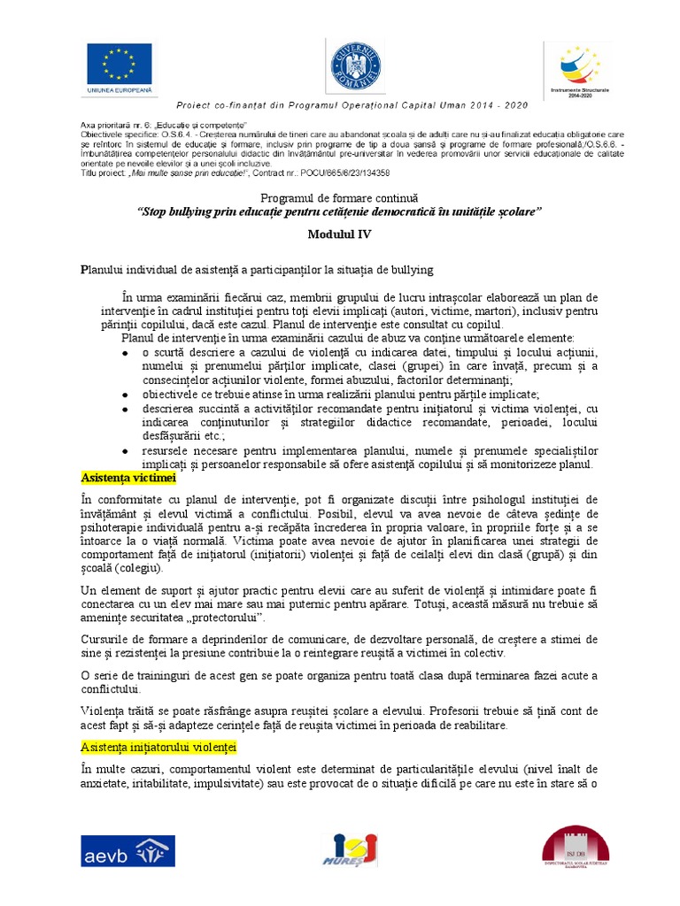 Modul IV - Planul Individual de Asistenta - Bullying | PDF