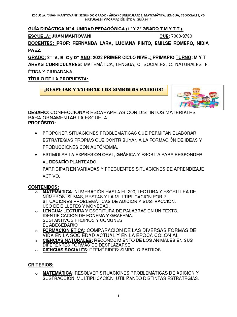 Guía #4 - 2° Grado Año2022 Seño Nidia Paea 07-05-22 - 051352 | PDF ...