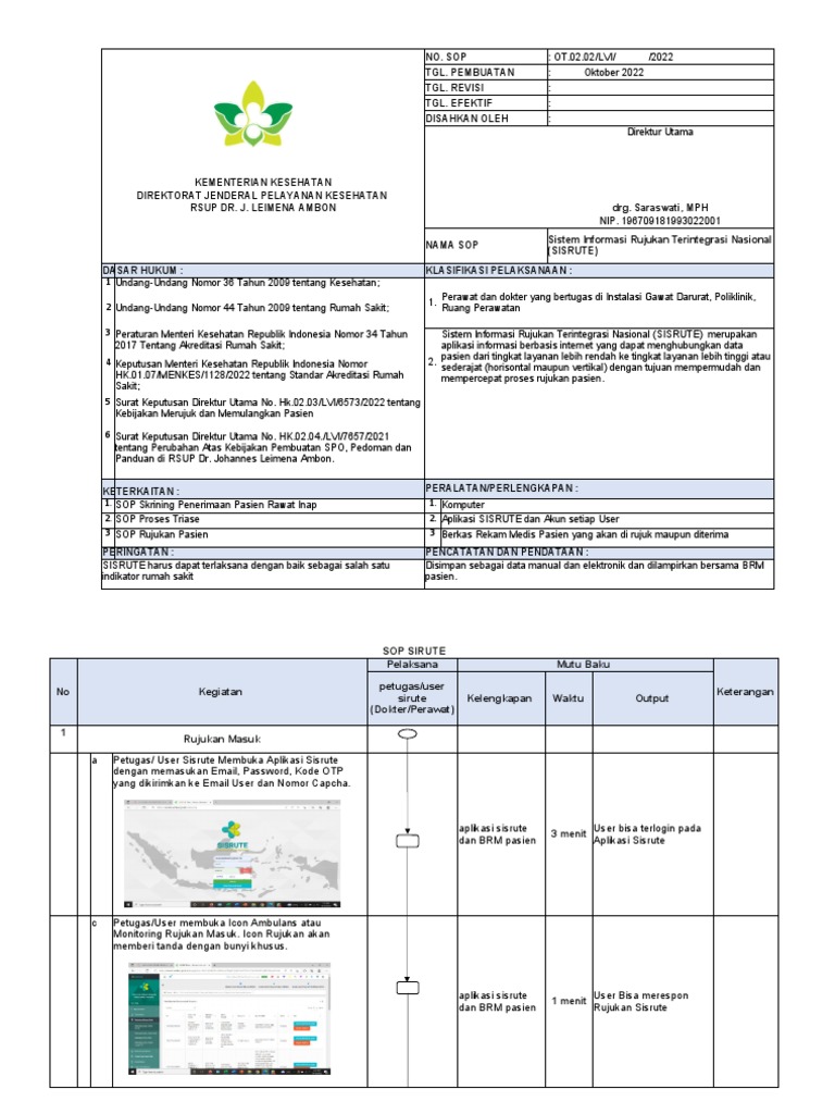 SOP Rujukan SISRUTE Rumah Sakit | PDF