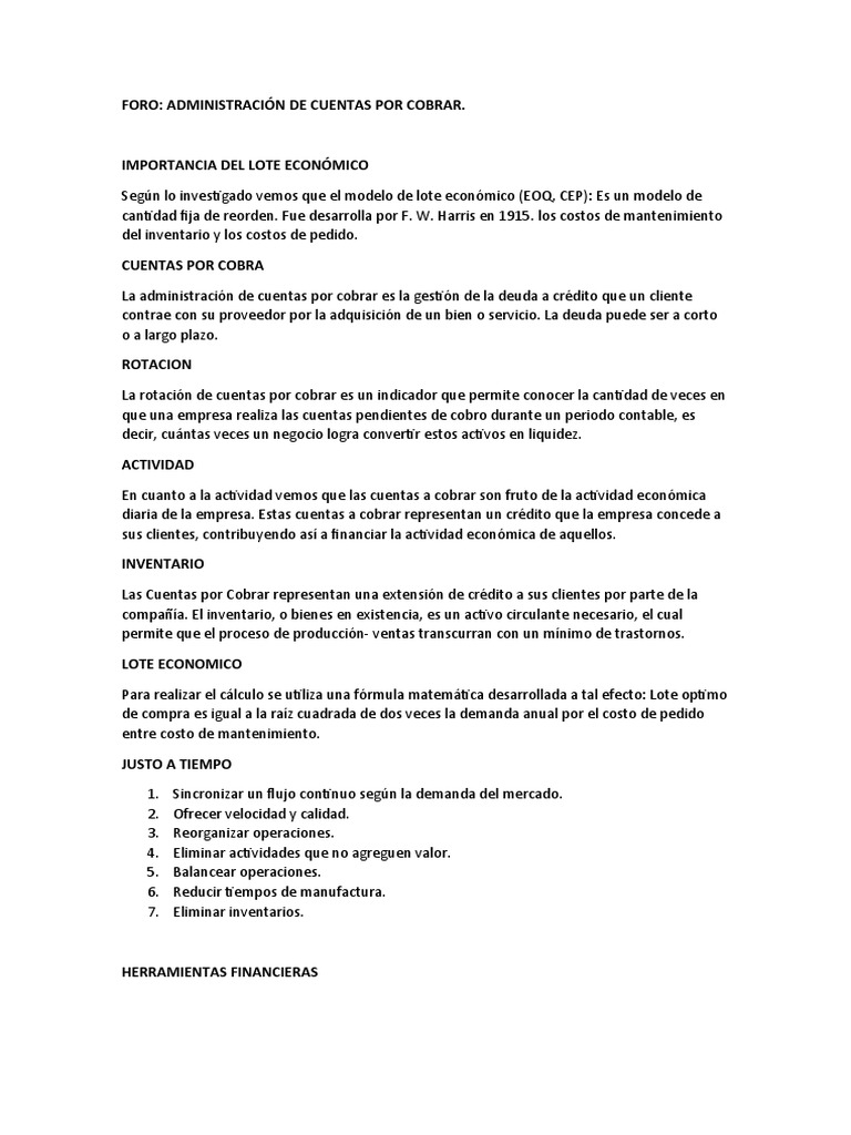 Administración de Cuentas por Cobrar y EOQ | PDF