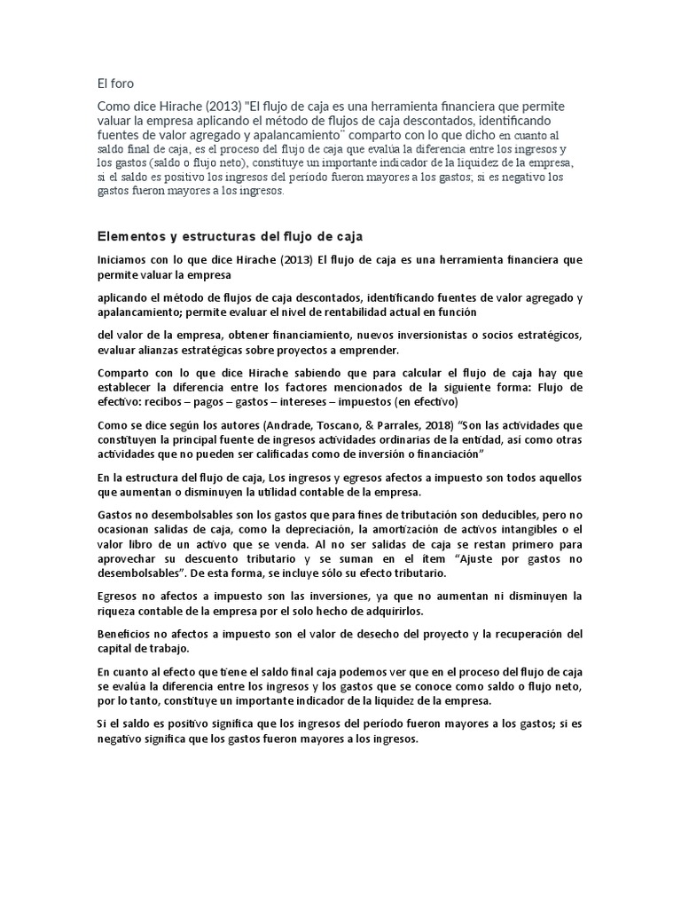 Foro Flujo de Caja Proyectos de Inveersion | PDF | Flujo de efectivo ...