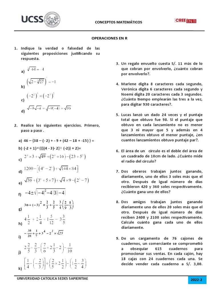 Ejercicios de Operaciones Matemáticas | PDF