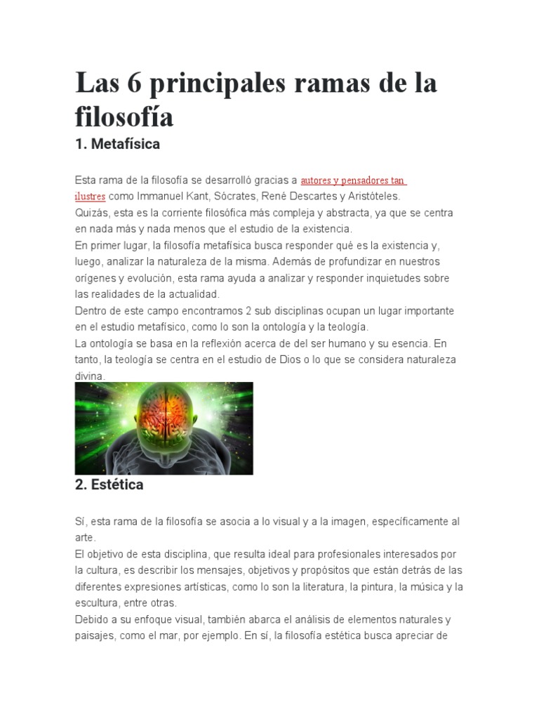 Las 6 Principales Ramas De La Filosofía Pdf Metafísica Estética