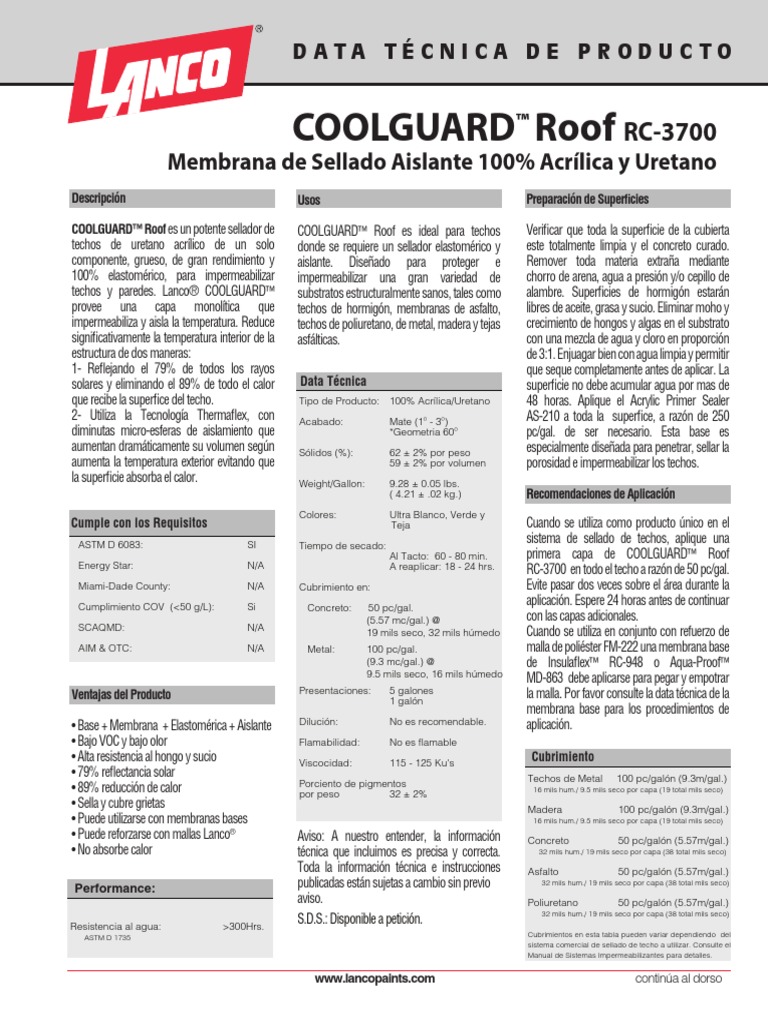 Sellador COOLGUARD™ para Techos | PDF | Hormigón | Poliuretano