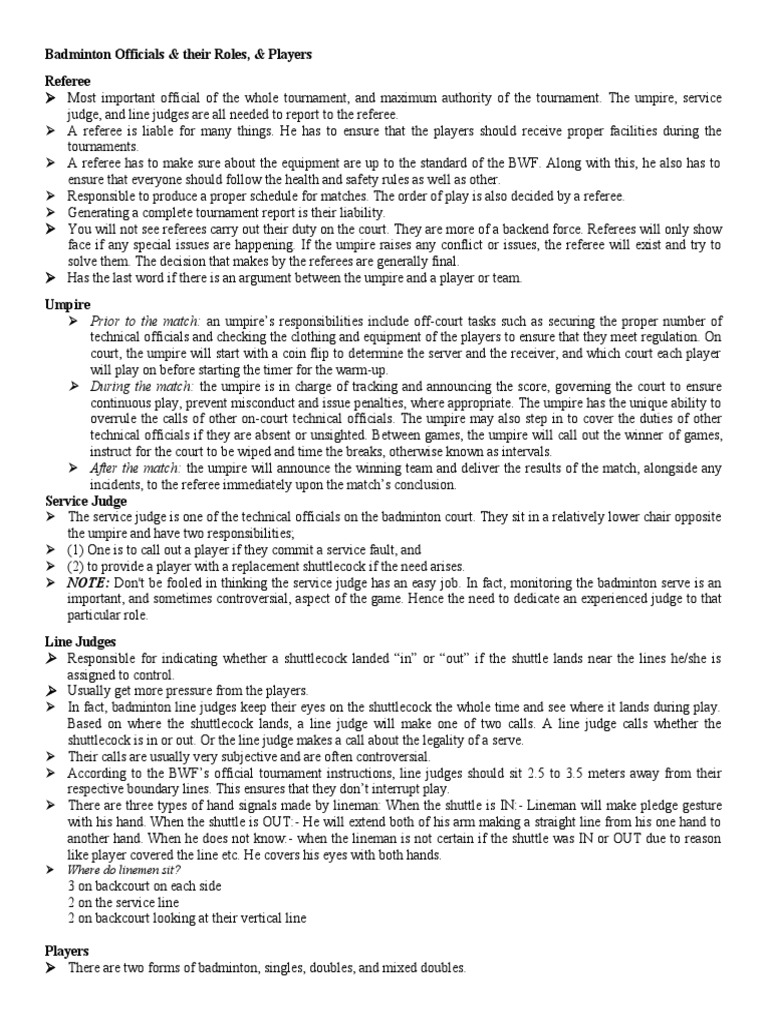 Badminton Officials Players | PDF | Referee | Sports