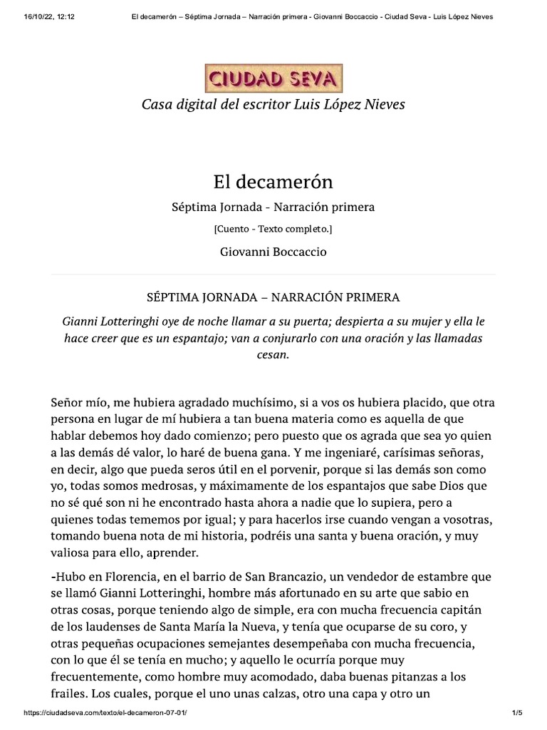 El Decamerón - Séptima Jornada - Narrac..32323 | PDF