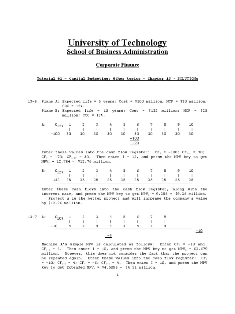 Chapter 13: Capital Budgeting Solutions | PDF | Net Present Value ...