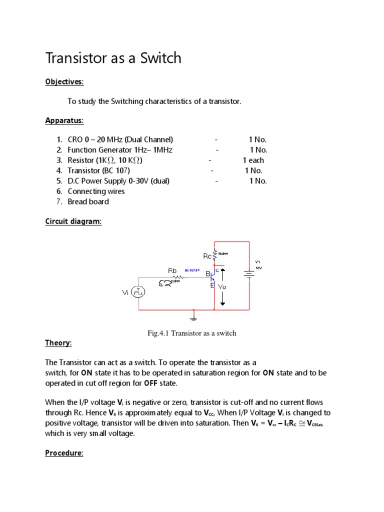 Transistor As A Switch | PDF