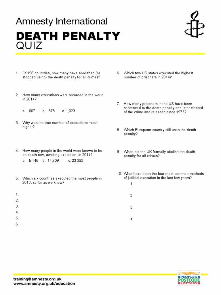 Death Penalty Quiz and Facts | PDF | Capital Punishment | Death Row