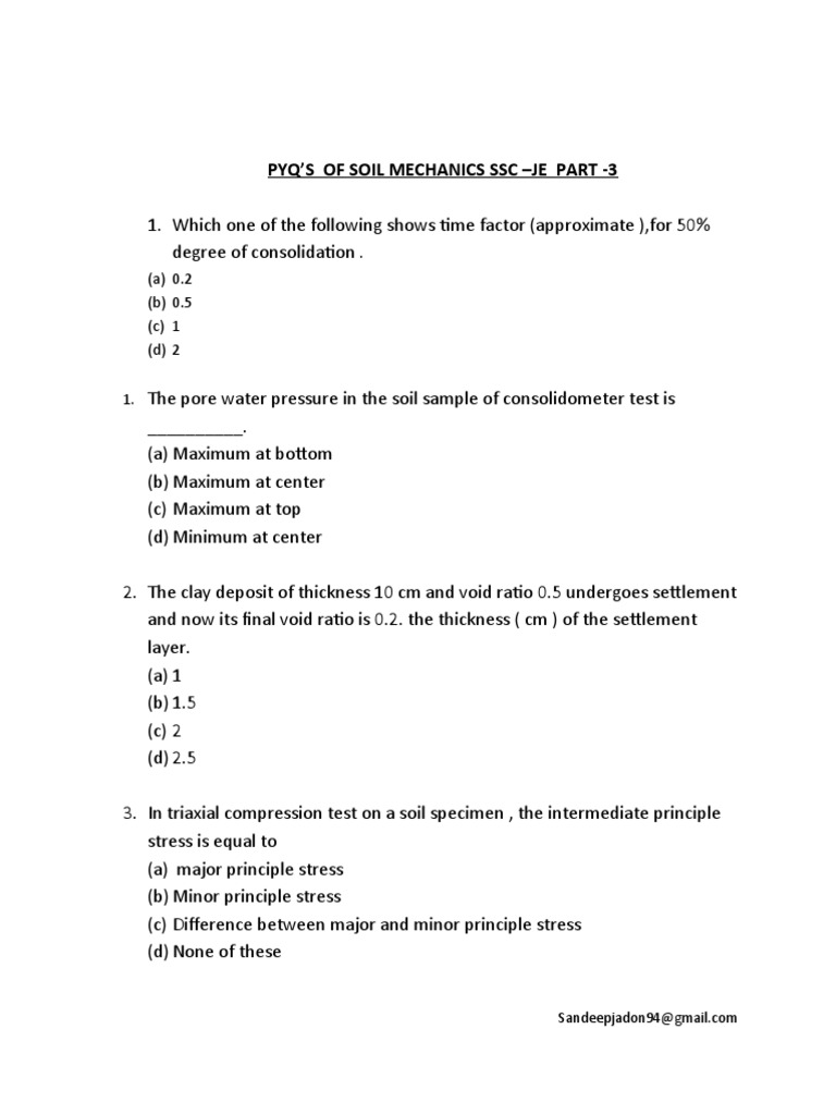 SSC JE Soil Mechanics PYQs Part 3 | PDF | Soil Mechanics | Mechanical ...