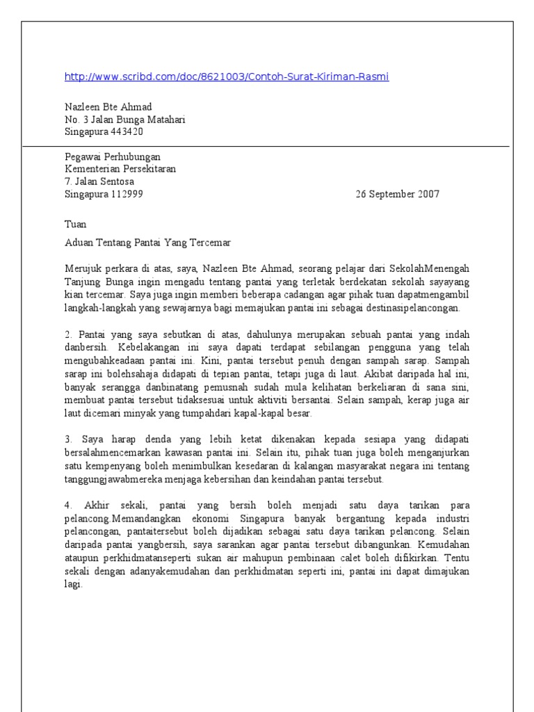 Surat Rasmi Untuk Membuat Aduan - Toast Nuances