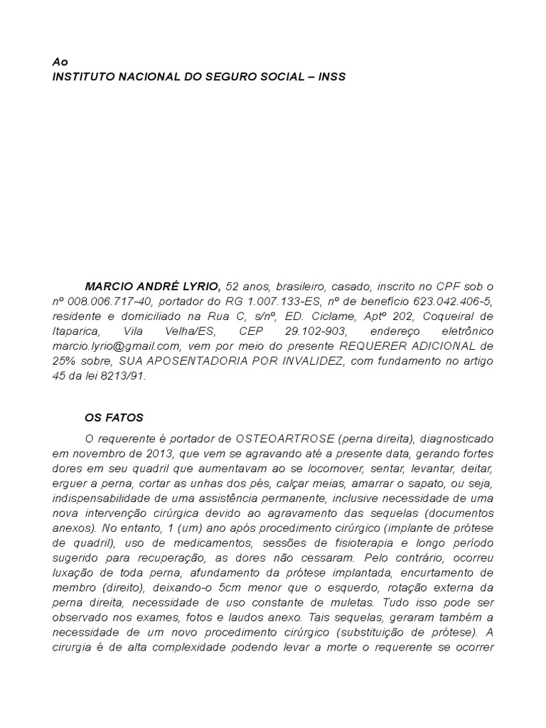 Requerimento de Acréscimo de 25% INSS | PDF | Bem-estar social | Justiça