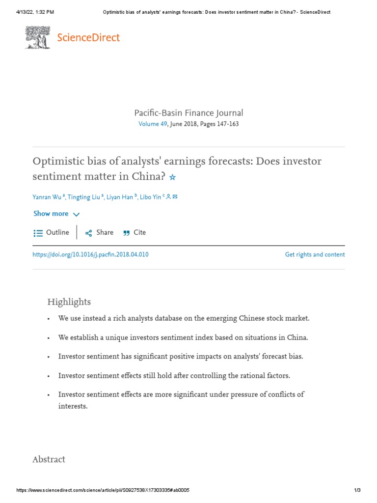 Optimistic Bias of Analysts' Earnings Forecasts Does Investor
