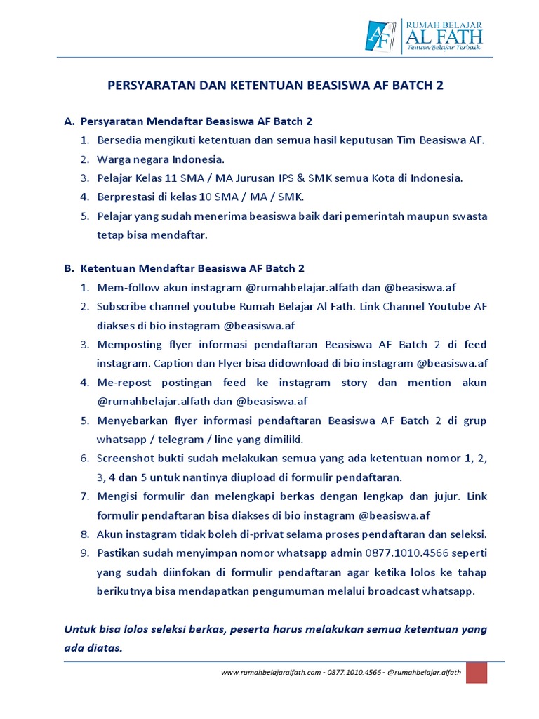 Panduan Beasiswa AF Batch 2 | PDF