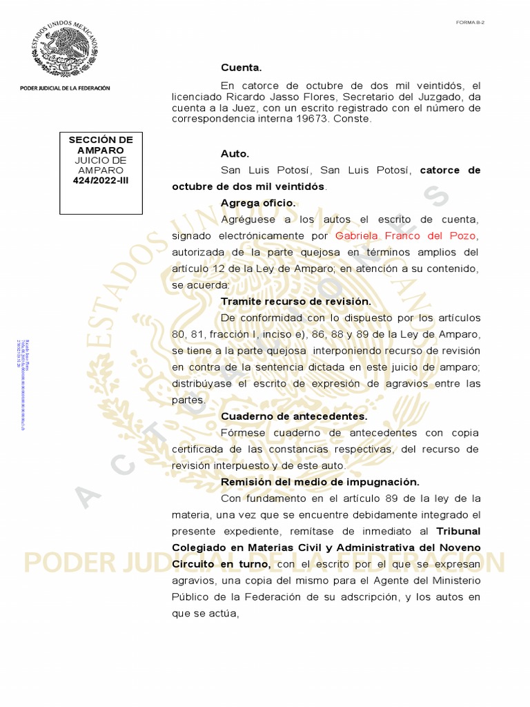 Recurso de Revisión en Amparo 424/2022 | PDF | Justicia | Crimen y ...