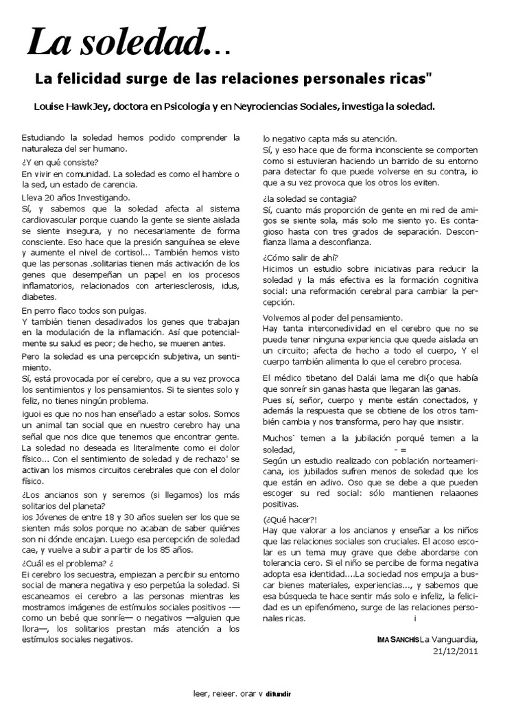 La Soledad PDF Soledad Mente