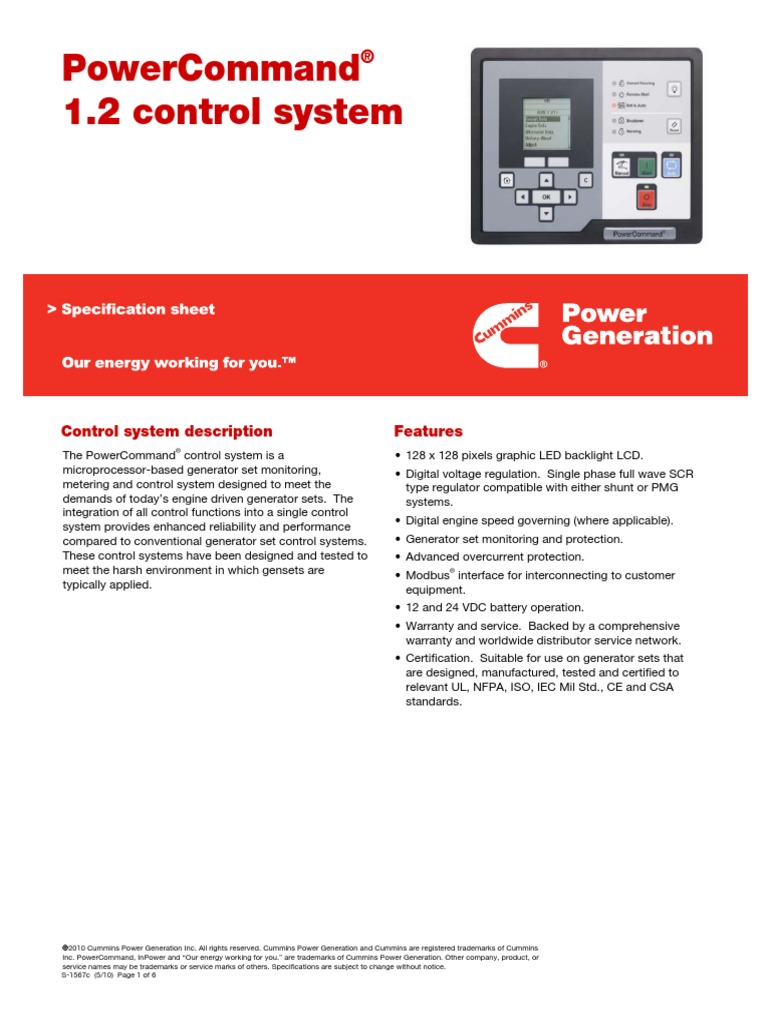 Cummins C110D5 Controller Data Sheet PDF Electric Generator Relay