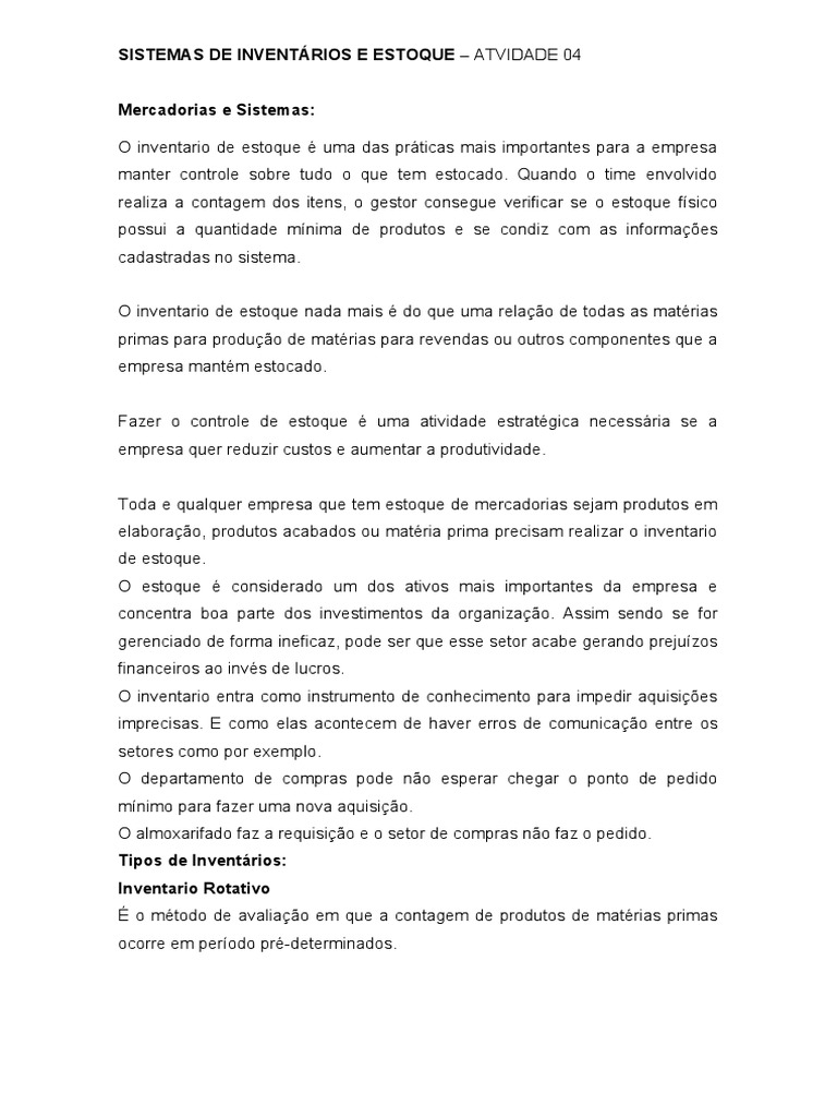 Sistemas de Inventarios e Estoque | PDF | Inventário | Contabilidade