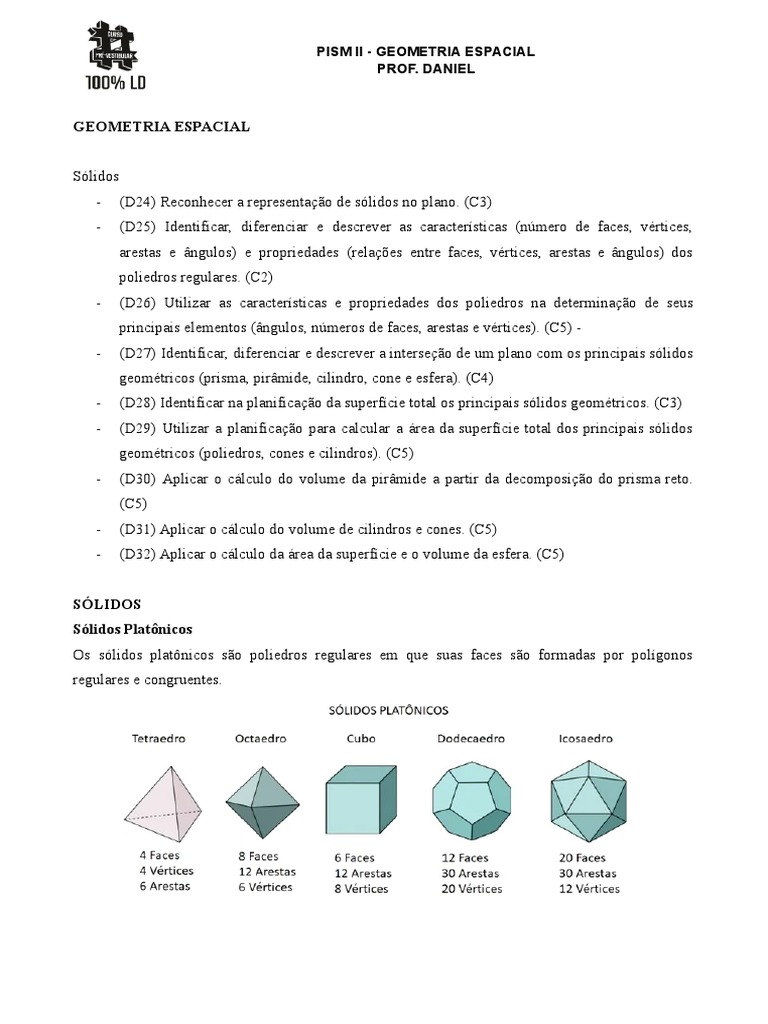 Geometria Espacial: Características e Cálculos dos Principais Sólidos