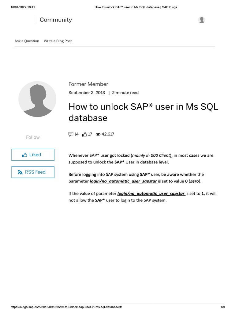 How To Unlock SAP Star User in Ms SQL Database | PDF
