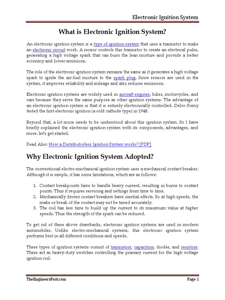 Electronic Ignition System | PDF | Ignition System | Distributor