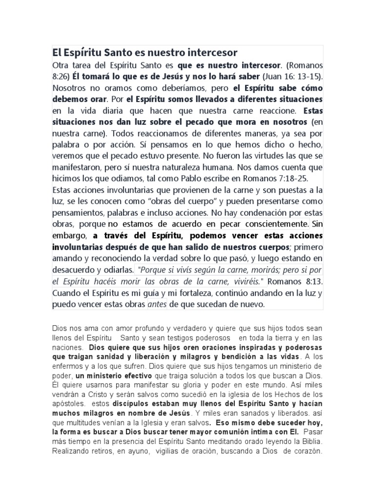 El Espíritu Santo Es Nuestro Intercesor | PDF | Oración | espíritu Santo