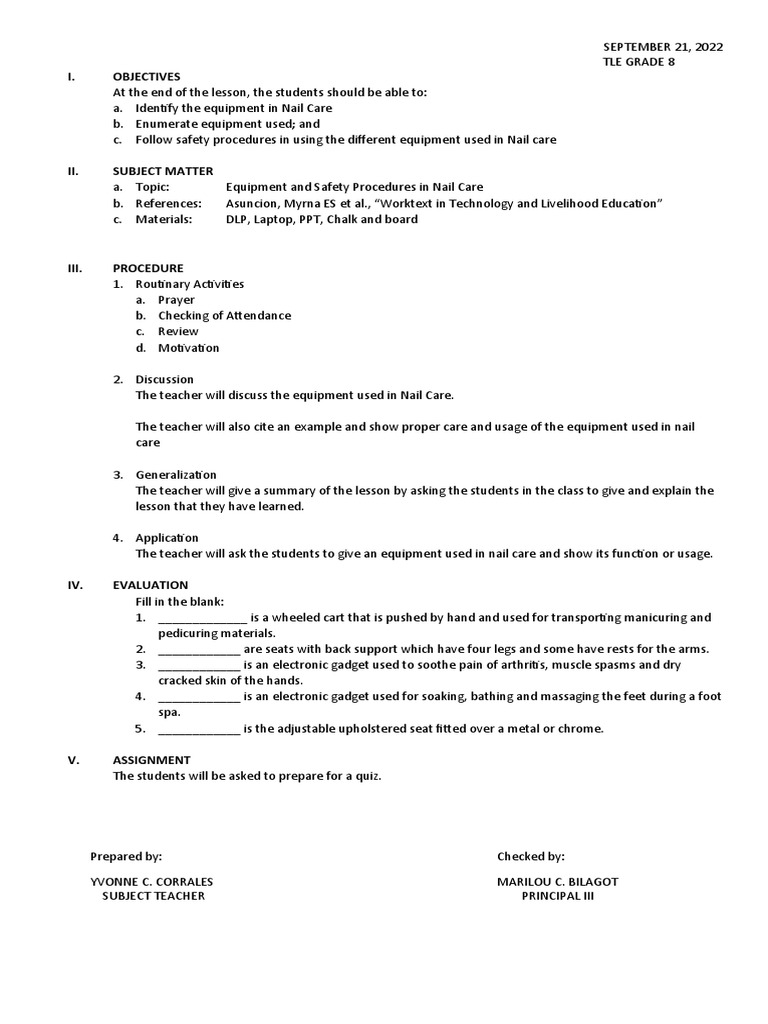Lesson Plan 8 PDF Nail (Anatomy)