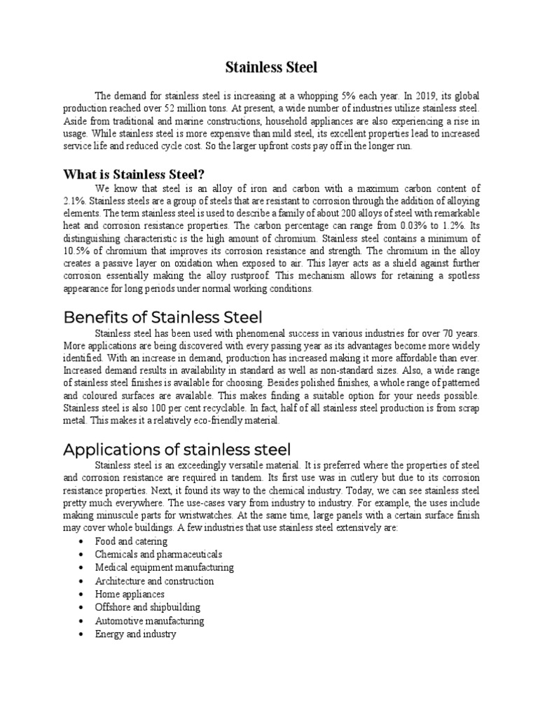 High-Tech Applications of Stainless Steel | PDF | Stainless Steel | Steel