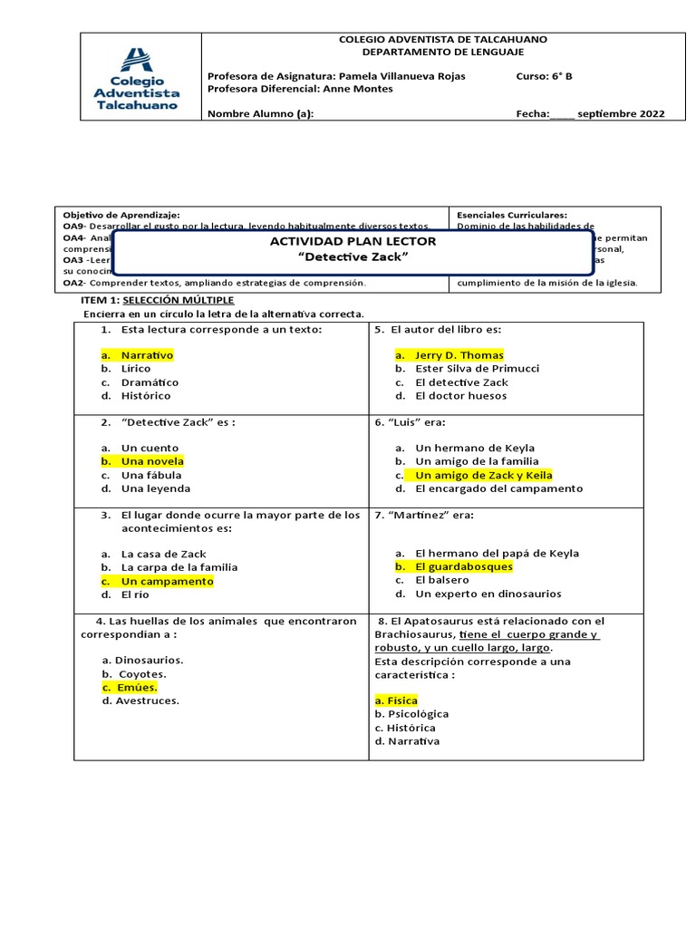 6°A Lenguaje 29 02 Julio ACTIVIDAD DETECTIVE ZACK PAUTA