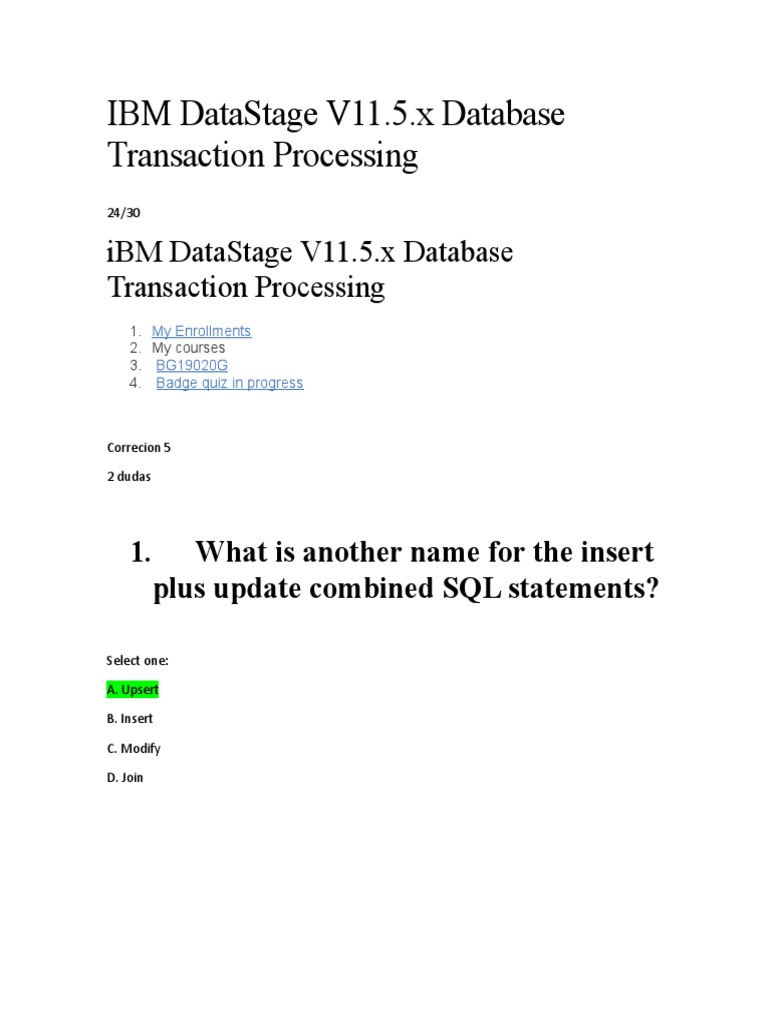 IBM DataStage V11.5.x Database Transaction Processing | PDF | Databases ...