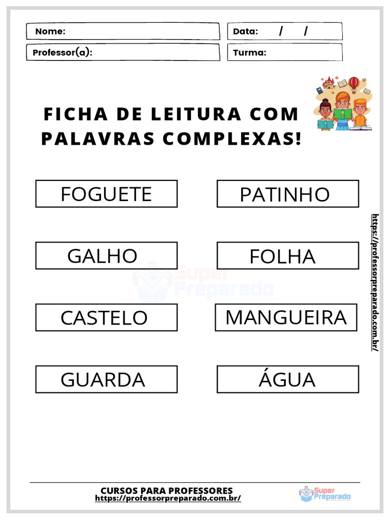 09.ficha de Leitura Com Palavras Complexas | PDF | Pedagogia | Ciência ...