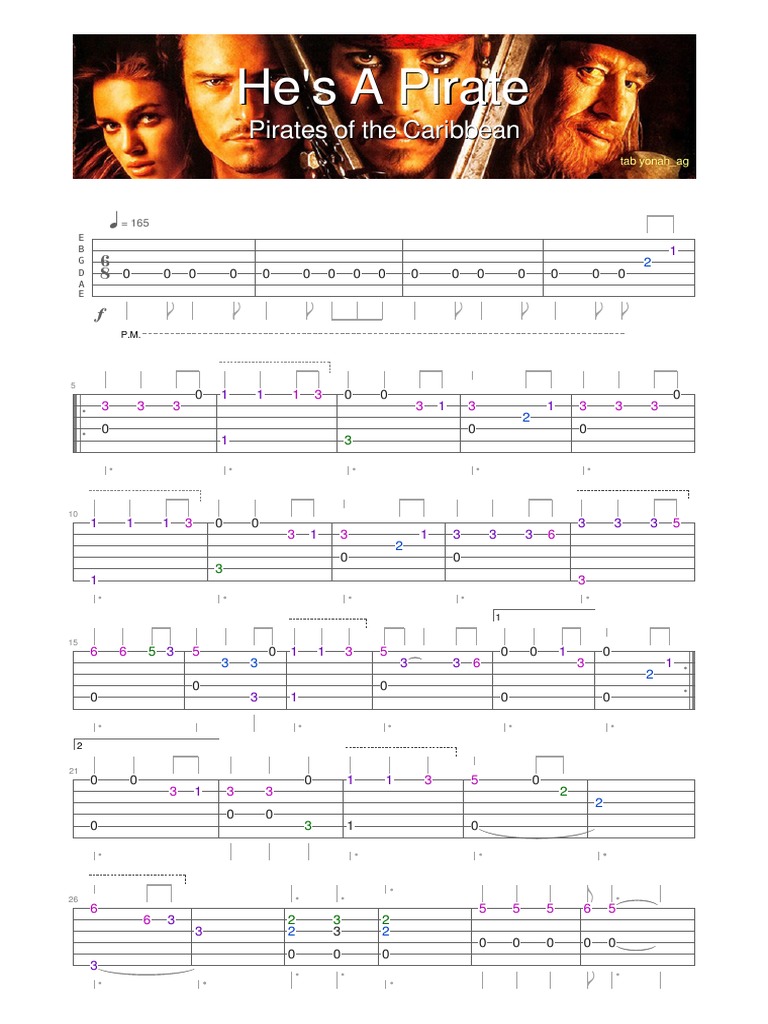 Pirates of The Caribbean Hes A Pirate Guitar Tab PDF Chordophones Music Performance