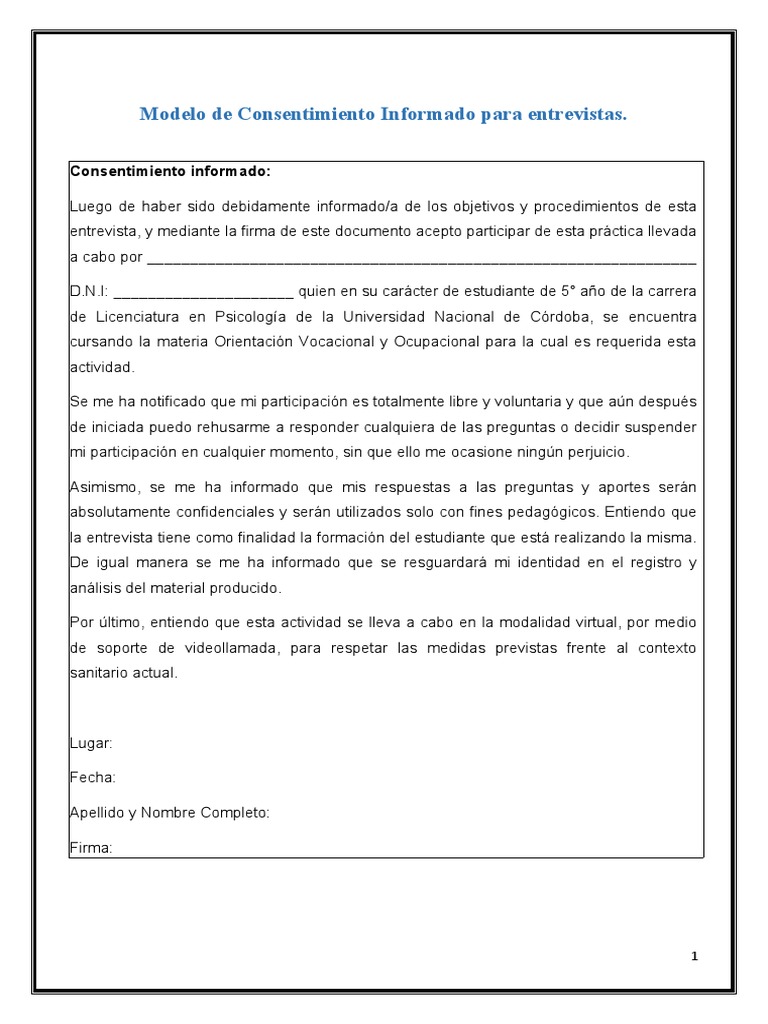 Modelo de Consentimiento Informado para Entrevistas | PDF
