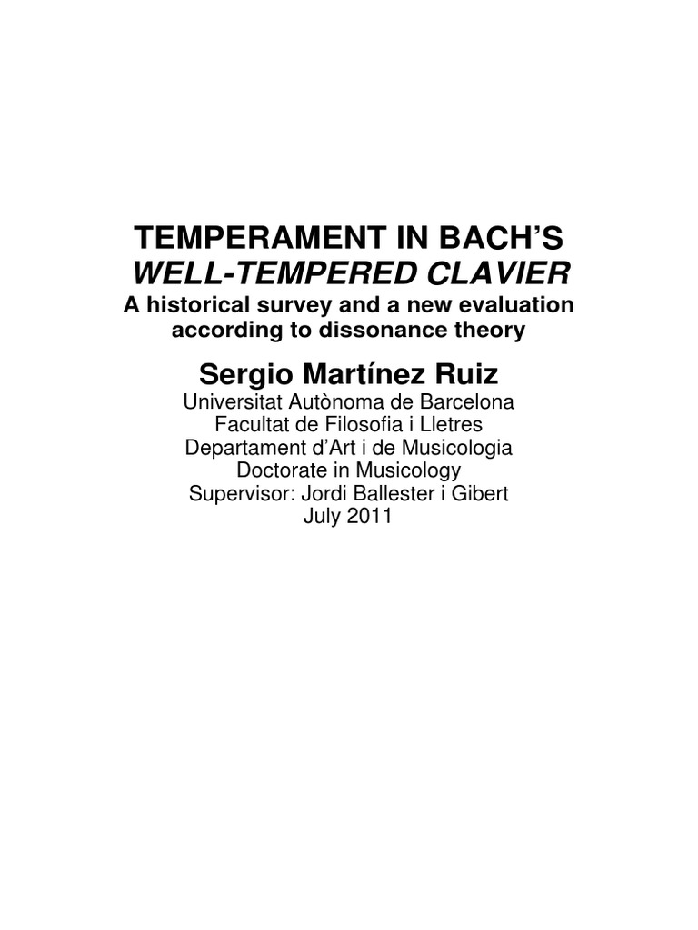 Temperament in Bachs Well Tempered Clavi | PDF | Music Theory ...