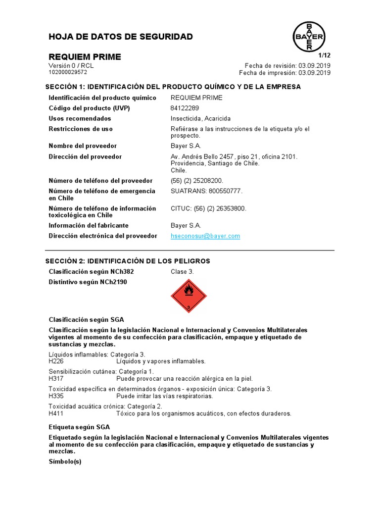Ficha Técnica de Requiem Prime Insecticida | PDF | Agua | Dióxido de ...